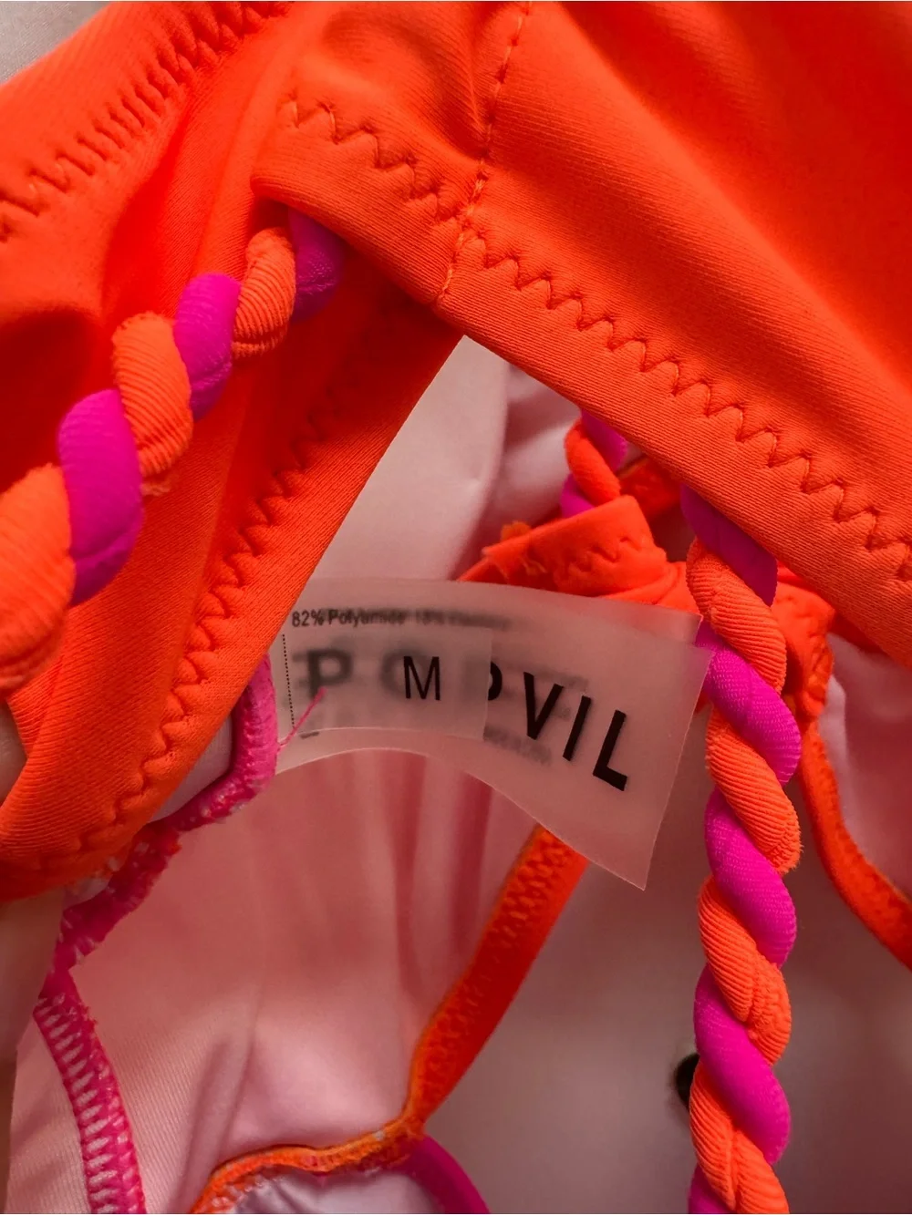 Neon Orange and Hot Pink One-Piece Swimsuit with Braided Straps